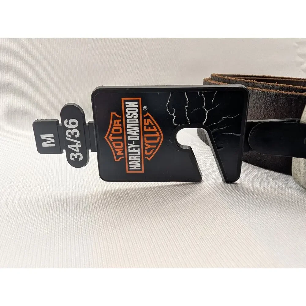 NWT Harley Davidson Men's Metal Keeper Logo Genuine Leather Belt in Brown sz Med
